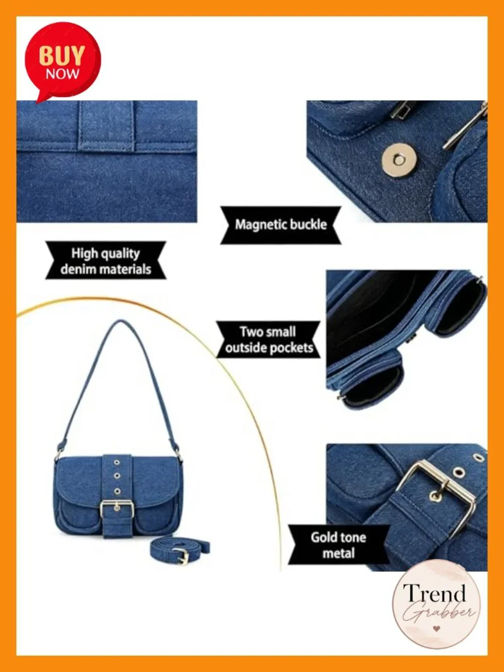 Denim Crossbody Bag with Vintage Saddle Silhouette